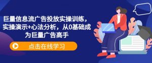 巨量信息流广告投放实操训练,实操演示+心法分析,从0基础成为巨量广告高手-大兵轻创资源库