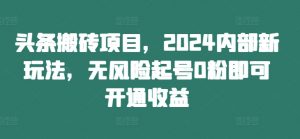 头条搬砖项目，2024内部新玩法，无风险起号0粉即可开通收益-大兵轻创资源库