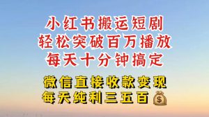 小红书搬运热门短剧,轻松爆流百万播放,每天引流几十人,搞个大几百块真的很简单-大兵轻创资源库