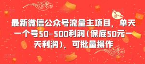最新微信公众号流量主项目，单天一个号50-500利润(保底50元一天利润)，可批量操作-大兵轻创资源库