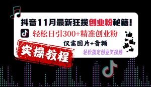 抖音11月最新狂揽创业粉秘籍,轻松日引300+精准创业粉,仅需图片+音频,轻松搞定创业类视频-大兵轻创资源库