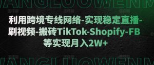 利用跨境专线网络-实现稳定直播-刷视频-搬砖TikTok-Shopify-FB等实现月入2W+【揭秘】-大兵轻创资源库