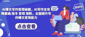 AI爆文写作变现秘籍，AI写作全攻略基础 指令 变现 涨粉，全面提升写作爆文变现能力-大兵轻创资源库