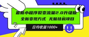 最新小程序升级版项目，全新变现方式，小白轻松上手，日均稳定1k【揭秘】-大兵轻创资源库
