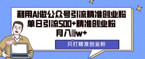 利用AI矩阵做公众号引流精准创业粉,单日引流500+精准创业粉,月入过w【揭秘】-大兵轻创资源库