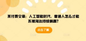 某付费文章：人工智能时代，普通人怎么才能不被淘汰持续躺赢?-大兵轻创资源库
