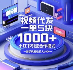 视频代发，一单5块，小红书引流合作模式，一部手机轻松日入多张【揭秘】-大兵轻创资源库