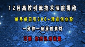 最新高效引流技术深度揭秘 ，单号单日引300+精准创业粉，一分钟一条原创素材，引爆你的私域流量-大兵轻创资源库