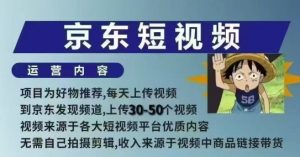 京东短视频带货课，无需自己拍摄剪辑，保姆式教学，两天快速上手-大兵轻创资源库