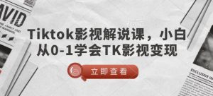 TikTok影视解说课，小白从0-1学会TK影视变现-大兵轻创资源库