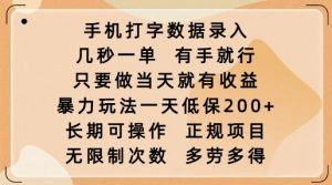 手机打字数据录入，几秒一单，有手就行，只要做当天就有收益，暴力玩法一天低保2张-大兵轻创资源库
