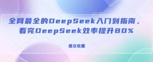 全网最全的DeepSeek入门到指南，看完DeepSeek效率提升80%(建议收藏)-大兵轻创资源库