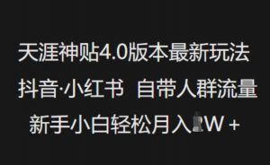 天涯神贴4.0版本最新玩法，抖音·小红书自带人群流量，新手小白轻松月入过W-大兵轻创资源库