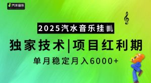 2025汽水音乐挂JI，独家技术，项目红利期，稳定月入5k【揭秘】-大兵轻创资源库