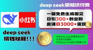 Deepseek一键免费生成小红书图文日引300+创业粉，日变现多张教程，方法全行业通用！-大兵轻创资源库