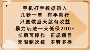 手机打字数据录入，几秒一单，有手就行，只要做当天就有收益，暴力玩法一天低保2张-大兵轻创资源库