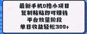 最新手机0撸小项目,复制粘贴即可挣钱,平台放量阶段,单日收益轻松3张+【揭秘】-大兵轻创资源库