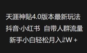 天涯神贴4.0版本最新玩法，抖音·小红书自带人群流量，新手小白轻松月入过W-大兵轻创资源库