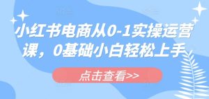 小红书电商从0-1实操运营课,0基础小白轻松上手-大兵轻创资源库