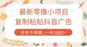 最新零撸小项目,复制粘贴抖音广告即可挣钱,平台大水,任务不限量,一天数张【揭秘】-大兵轻创资源库