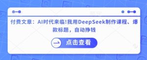 付费文章:AI时代来临!我用DeepSeek制作课程、爆款标题,自动挣钱-大兵轻创资源库