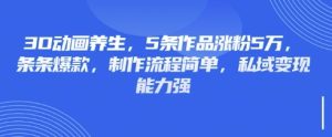 3D动画养生,5条作品涨粉5万,条条爆款,制作流程简单,私域变现能力强-大兵轻创资源库