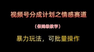 视频号分成计划之情感赛道暴力玩法,可批量操作,保姆级教学-大兵轻创资源库