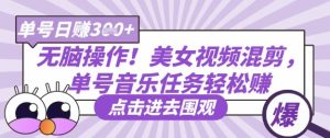 无脑操作!美女视频混剪,单号音乐任务轻松日入3张+-大兵轻创资源库