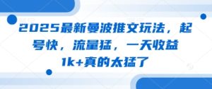 2025最新曼波推文玩法,起号快,流量猛,一天收益1k+真的太猛了-大兵轻创资源库