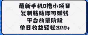 最新手机0撸小项目，复制粘贴即可挣钱，平台放量阶段，单日收益轻松3张+【揭秘】-大兵轻创资源库