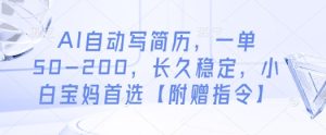 AI自动写简历,一单50-200,长久稳定,小白宝妈首选【附赠指令】-大兵轻创资源库
