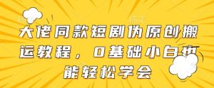 大佬同款短剧伪原创搬运方法,0基础小白也能轻松学会-大兵轻创资源库