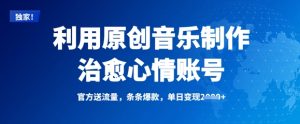 利用原创音乐制作治愈心情账号,条条爆款,单日变现多张-大兵轻创资源库