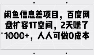 闲鱼信息差项目，百度网盘扩容1T空间，2天收益1k+，人人可做0成本-大兵轻创资源库