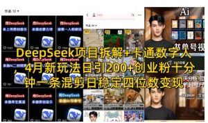 DeepSeek项目拆解+卡通数字人,4月新玩法日引200+创业粉十分钟一条混剪日稳定四位数变现-大兵轻创资源库