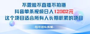 不露脸不直播不拍摄抖音单条视频日入1k+这个项目适合所有人长期积累的项目-大兵轻创资源库