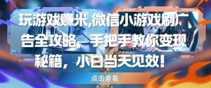 玩游戏挣米,微信小游戏刷广告全攻略,手把手教你变现秘籍,小白当天见效-大兵轻创资源库
