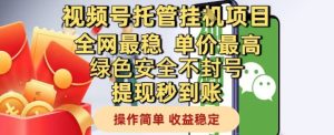 视频号托管挂G项目全网最稳,单价最高,绿色安全不封号提现秒到账,操作简单,收益稳定【揭秘】-大兵轻创资源库