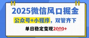 2025微信风口掘金,公众号+小程序双管齐下,单日稳定变现1k+【揭秘】-大兵轻创资源库