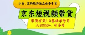 小白宝妈经济独立必备干货，京东短视频带货，亲测有效!0基础单号月入8k+，可多号【揭秘】-大兵轻创资源库