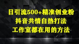 日引流500+精准创业粉，抖音共情自热打法，工作室都在用的方法-大兵轻创资源库