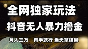 全网独家玩法抖音无人暴力撸金，月入3W，有手就行，当天拿结果【揭秘】-大兵轻创资源库