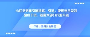 小红书男粉引流拆解,引流、变现当日见效超级干货,适用大部分行业引流-大兵轻创资源库