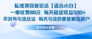 私域项目新玩法【适合小白】 一单收费88.每天稳定收益几张-大兵轻创资源库