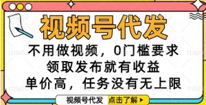 视频号代发，不用做视频，0门槛要求，领取发布就有收益，单价高，任务没有无上限【揭秘】-大兵轻创资源库