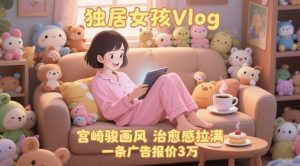 单个账号涨粉71W！用AI制作独居女孩Vlog，宫崎骏画风，治愈感拉满，一条广告报价3W-大兵轻创资源库