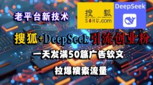 搜狐+DeepSeek引流创业粉，老平台新技术，一天发满50篇广告软文，拉爆搜索流量-大兵轻创资源库