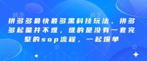 拼多多最快最多黑科技玩法,拼多多起量并不难,难的是没有一套完整的sop流程,一起爆单(更新6月)-大兵轻创资源库