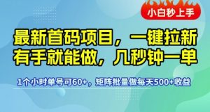 最新首码项目，一键拉新有手就能做，几秒钟一单，1个小时单号可60+，矩阵批量做每天5张【揭秘】-大兵轻创资源库