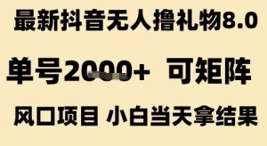 最新抖音无人撸礼物8.0，单号2k+，可矩阵风口项目，小白当天拿结果【揭秘】-大兵轻创资源库